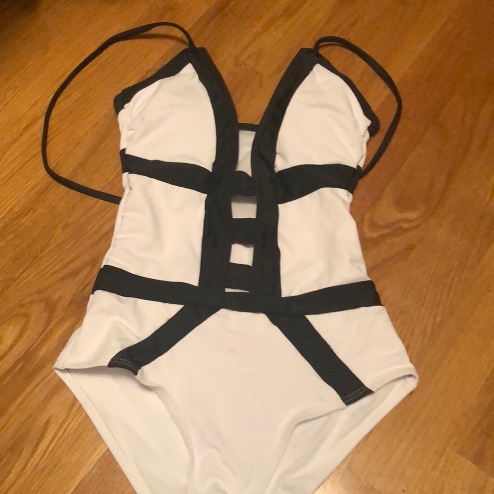 NWOT White with black trim bathing suit